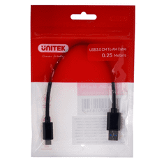 Unitek Y-C490BK USB Type-A apa - USB Type-C apa 3.1 Adat és töltő kábel - Fekete (0.25m) (Y-C490BK)