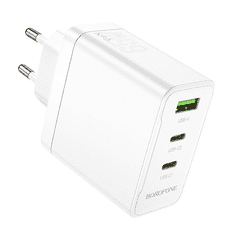 Borofone BN12 2x USB-C / USB-A Hálózati töltő - Fehér (65W) (BN12)