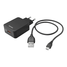 Hama 133754 USB-A Hálózati töltő + Micro USB kábel - Fekete (18W) (133754)