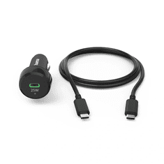 Hama szivargyújtó töltő adapter Type-C bemenettel + Type-C - Type-C kábel - 25W - Car Charger Kit with USB-C - fekete (201614)