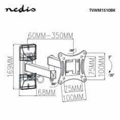 Nedis Full Motion TV Wall Mount | 13-27 " | Maximum supported screen weight: 15 kg | Tiltable | Rotatable | Minimum wall distance: 60 mm | Maximum wall distance: 350 mm | 3 Pivot point(s) | ABS / Steel | 
