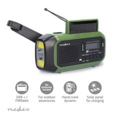 Nedis Nödradio | Portabel design | DAB+ / FM | Batteridriven / Handvev / Solar Powered / USB ström | Väckarklocka | Grön / Svart 