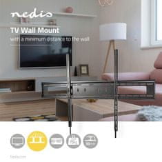Nedis Fix TV fali tartó | 60-100" | Maximális támogatott képernyőtömeg: 75 kg | Minimális faltávolság: 30,5 mm | Fém / Acél | Fekete 