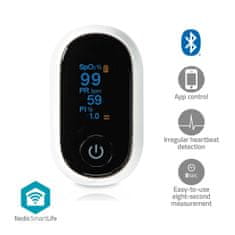 Nedis SmartLife oxigénmérő | Bluetooth | OLED kijelző | Hangos riasztás / Perfúziós index / Pulzusszám / Nagy pontosságú érzékelő / Mozgási interferencia / Oxigéntelítettség (SpO2) | fehér 