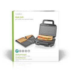 Nedis Multi Grill | Grill / Sandwich / Waffle | 700 W | 22 x 12.5 cm | Automatic temperature control | Plastic / Stainless steel 