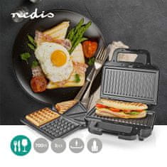 Nedis Multi Grill | Grill / Sandwich / Waffle | 700 W | 22 x 12.5 cm | Automatic temperature control | Plastic / Stainless steel 