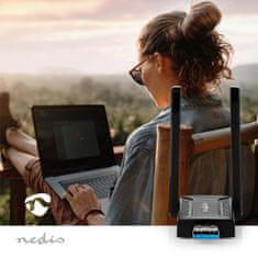 Nedis Nätverks dongle | Wi-Fi | AC1200 | 2,4/5 GHz (kétsávos) | USB3.0 | Wi-Fi hastighet összesen: 1200 Mbps | Windows 10 / Windows 11 / Windows 8 