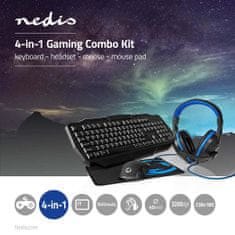 Nedis Gaming Combo Kit | 4 az 1-ben | Billentyűzet, fejhallgató, egér és egérpad | Kék / Fekete | QWERTY | IT elrendezés 