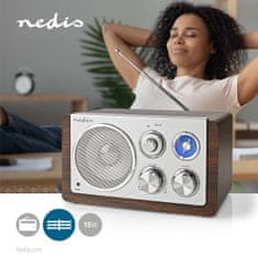 Nedis FM rádió | Tábla kialakítás | FM | Hálózati adapter | Analóg | 15 W | Bluetooth | Barna 