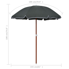 Vidaxl antracitszürke napernyő acélrúddal 180 cm (47804)