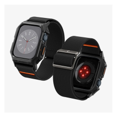 Spigen Fit Lite Pro Apple Watch S7/8/9 Szövet szíj+szilikon keret 45 mm - Fekete (ACS07103)