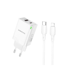 Borofone BN16 USB-A / USB-C Hálózati töltő + USB-C - USB-C kábel - Fehér (45W) (BN16)