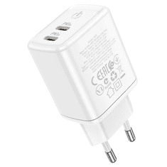 Borofone BN9 Reacher 2 x USB-C Hálózati töltő - Fehér (35W) (BN9)