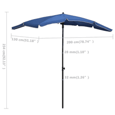 Vidaxl azúrkék napernyő rúddal 200 x 130 cm (315558)