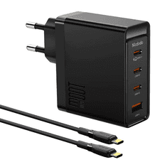 Mcdodo CH-5141 GAN 3xUSB-C / USB-A Hálózati töltő + USB-C kábel - Fekete (100W) (CH-5141)