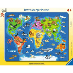 Ravensburger Világtérkép állatokkal - 30 darabos keretes puzzle (6641)
