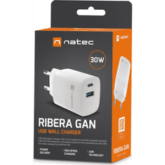 Natec Ribera GaN USB-C / USB-A Hálózati töltő - Fehér (30W) (NUC-2140)