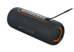 Muse M-780 BT Bluetooth hangszóró 20W PMPO teljesítmény és fröccsenésálló kialakítás. Zenére változó fénycsíkokkal, IPX5, TWS és kihangosító üzemmód. USB-C töltés, akár 10 óra lejátszási idő. Fekete