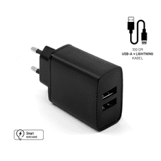 FIXED Travel 2xUSB-A hálózati töltő 15W fekete + USB-A - Lightning kábel (FIXC15-2UL-BK) (FIXC15-2UL-BK)