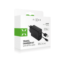 FIXED Travel 2xUSB-A hálózati töltő 15W fekete + USB-A - Lightning kábel (FIXC15-2UL-BK) (FIXC15-2UL-BK)