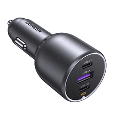 Ugreen EC705 2x USB-C / USB-A Autós töltő - Fekete (130W) (35025)