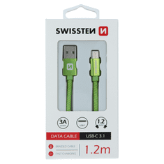 SWISSTEN 71521207 USB-A apa - USB.-C apa 2.0 Adat és töltő kábel - Zöld (1.2m) (71521207)