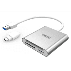 Unitek Y-9313D Alumínium kártyaolvasó (+ USB Type-C adapter) Fehér (Y-9313D)