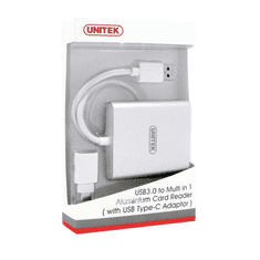 Unitek Y-9313D Alumínium kártyaolvasó (+ USB Type-C adapter) Fehér (Y-9313D)