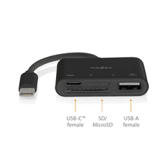 Nedis USB-C apa - USB A/SD & MicroSD anya Adapter (CCGB64780BK01)