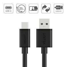 Unitek Y-C480BK USB-A apa - USB-C apa 2.0 Adat és töltőkábel - Fekete (0.25m) (Y-C480BK)
