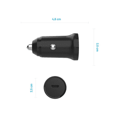 FIXED USB Type-C Autós töltő + USB Type-C kábel - Fekete (20W) (FIXCC20N-CC-BK)