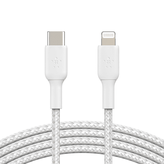 Belkin BOOST CHARGE USB-C - Lightning harisnyázott kábel 1m fehér (CAA004bt1MWH) (CAA004bt1MWH)