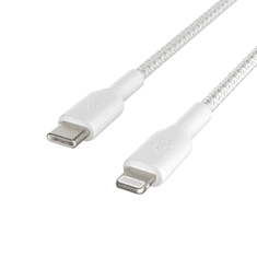 Belkin BOOST CHARGE USB-C - Lightning harisnyázott kábel 1m fehér (CAA004bt1MWH) (CAA004bt1MWH)