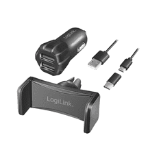 LogiLink USB Kfz Ladegerät + Smartphone Halterung im Set (PA0203)