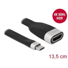 DELOCK USB-C apa - HDMI anya lapos csík kábel 13,5 cm fekete (86729) (DL86729)