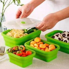 PrimePick 4 darabos szilikon összecsukható élelmiszertároló edény készlet, konyhai élelmiszer-tároló edények, többször használatos, mikrohullámú sütőben vagy élelmiszer fagyasztására alkalmas, FlexiSet