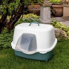 Stefanplast Chic Outdoor 56x54,5x39cm kültéri fedett macska WC kis tetővel a víz elvezetésért fehér/sötét zöld