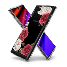 Spigen Samsung Galaxy Note 10 / 10 5G SM-N970 / N971, Szilikon tok, légpárnás sarok, bazsarózsa minta, Ciel Cyril Cecile, átlátszó/színes