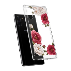 Spigen Samsung Galaxy Note 10 / 10 5G SM-N970 / N971, Szilikon tok, légpárnás sarok, bazsarózsa minta, Ciel Cyril Cecile, átlátszó/színes
