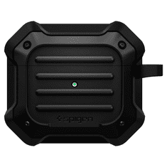 Spigen Bluetooth fülhallgató töltőtok tartó, szilikon, vezeték nélküli töltés támogatás, karabiner, Apple AirPods 3 kompatibilis, Tough Armor, fekete (8809710758698)