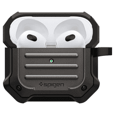 Spigen Bluetooth fülhallgató töltőtok tartó, szilikon, vezeték nélküli töltés támogatás, karabiner, Apple AirPods 3 kompatibilis, Tough Armor, sötétszürke (8809710758711)