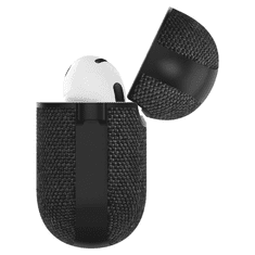 Spigen Bluetooth fülhallgató töltőtok tartó, műanyag tok, textil bevonat, vezeték nélküli töltés támogatás, karabiner, Apple AirPods 3 kompatibilis, Urban Fit, fekete (8809710759831)