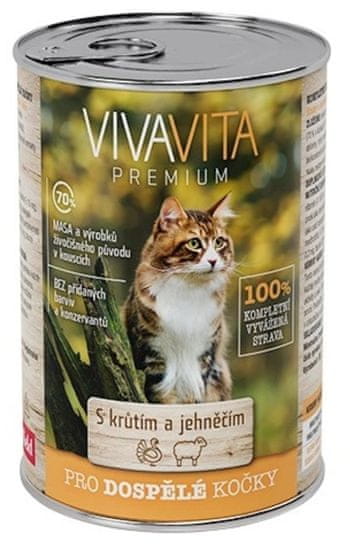 vivavita Pulyka- és bárányhús konzerv macskáknak, 12 x 415 g