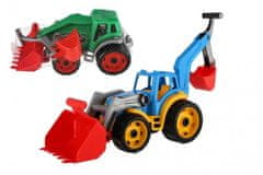Traktor/rakodó/vödör 2 vödörrel műanyag szabadon futó 2 színű hálóban