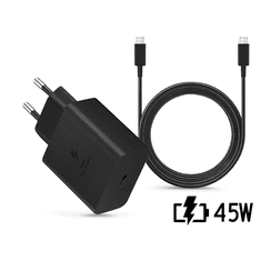 SAMSUNG gyári hálózati töltő adapter Type-C bemenettel + 1,8 m-es Type-C - Type-C kábel - 45W - EP-TA845XBEG PD.3.0 Super Fast Charging 2.0 + EP-DX510JBE -fekete (ECO csomagolás)