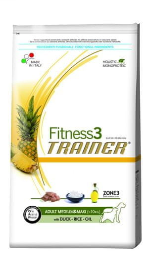 TRAINER Fitness 3 Adult Medium/Maxi Duck & Rice Kutyatáp, 12,5 kg
