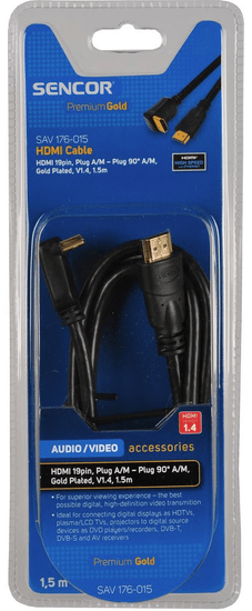 SENCOR SAV 176-015 (HDMI 1.4 kabel - konektor 90°), 1,5 m
