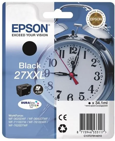 Epson Singlepack 27 XXL DURABrite Ultra Tintapatron, Fekete