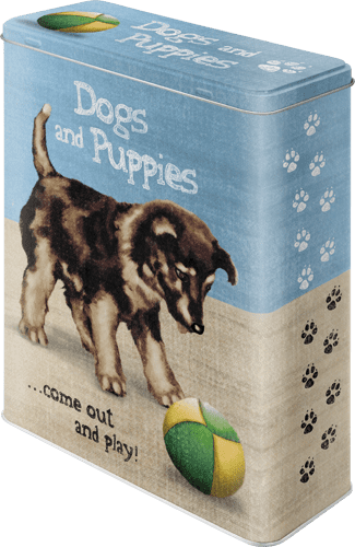 Postershop Dogs and Puppies Retro kutyás fémdoboz, XL 8x19x26 cm