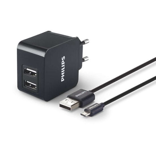 PHILIPS Hálózati adapter 2 USB, 3.1 A +adatkábel